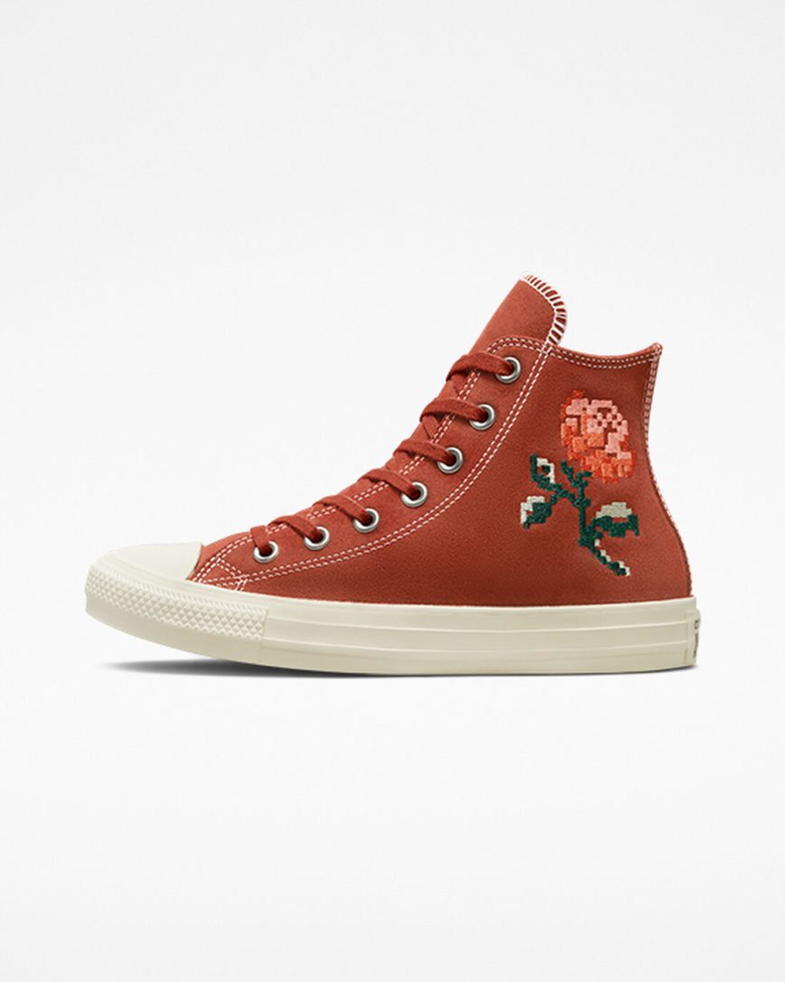 Dámské Boty Vysoké Converse Chuck Taylor All Star Embroidered Roses Oranžové | CZ LCPO24